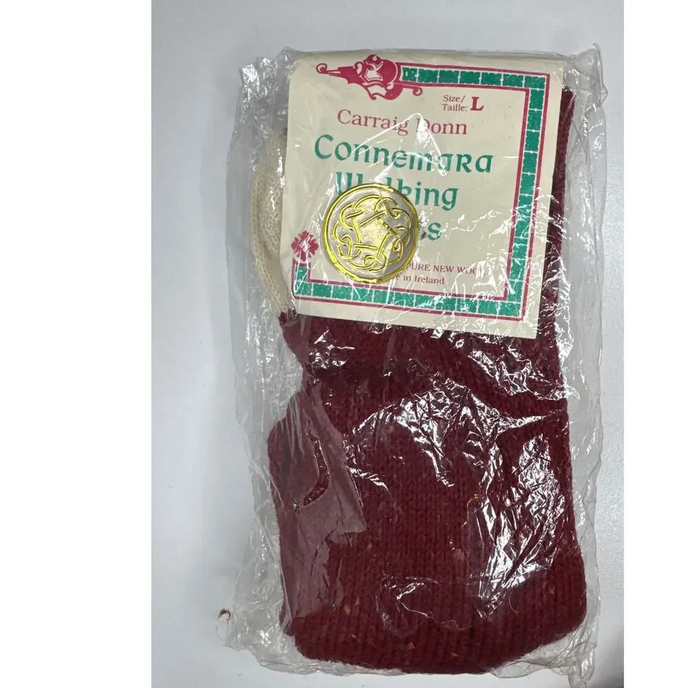 1980s Vintage Carraig Donn Irish Wool Knee-High Socks Red NEW 2 pairs NWT Size L